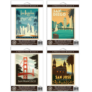 California Cities Vinyl Sticker Set of 4