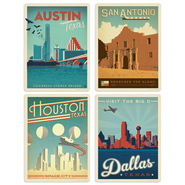 Texas Cities Vinyl Sticker Set of 4