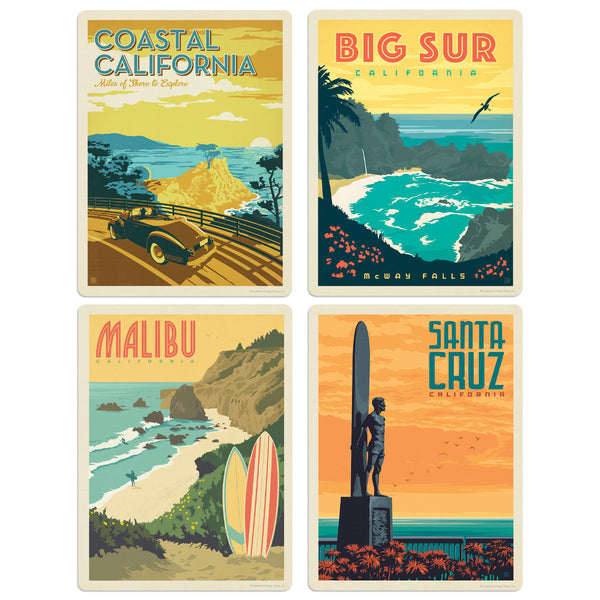 Coastal California Santa Cruz Surfer Vinyl Sticker Set Of 4