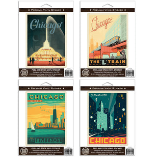 Chicago Illinois Landmarks Vinyl Sticker Set of 4