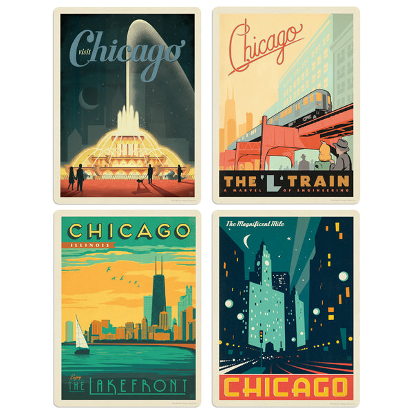 Chicago Illinois Landmarks Vinyl Sticker Set of 4