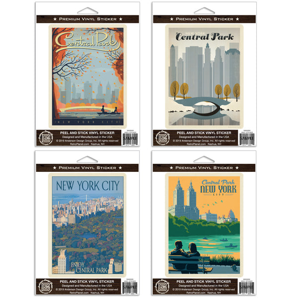 Central Park New York City Vinyl Sticker Set of 4