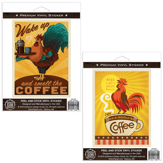 Coffee Rooster Vinyl Sticker Set of 2