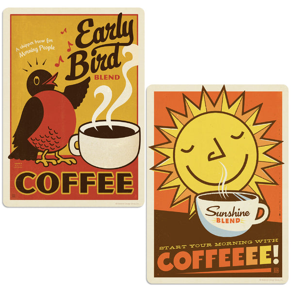 Early Bird Coffee Vinyl Sticker Set of 2