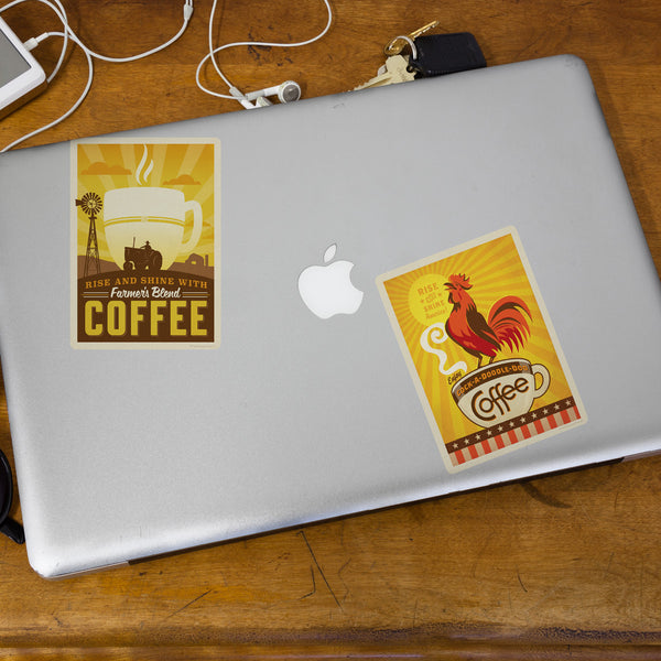 Rise and Shine Rooster Coffee Vinyl Sticker Set of 2