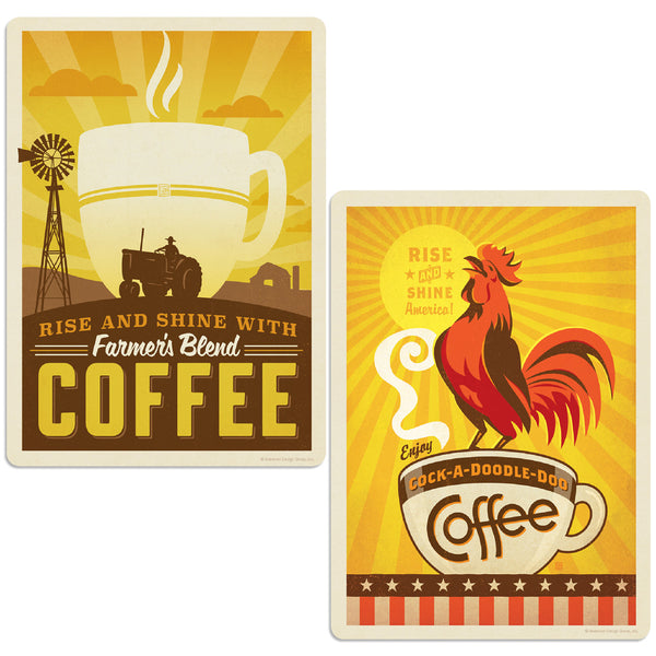 Rise and Shine Rooster Coffee Vinyl Sticker Set of 2