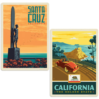 Santa Cruz California Surfer Statue Sticker Set of 2