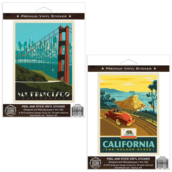 San Francisco California Golden Gate Bridge Sticker Set of 2