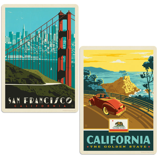 San Francisco California Golden Gate Bridge Sticker Set of 2