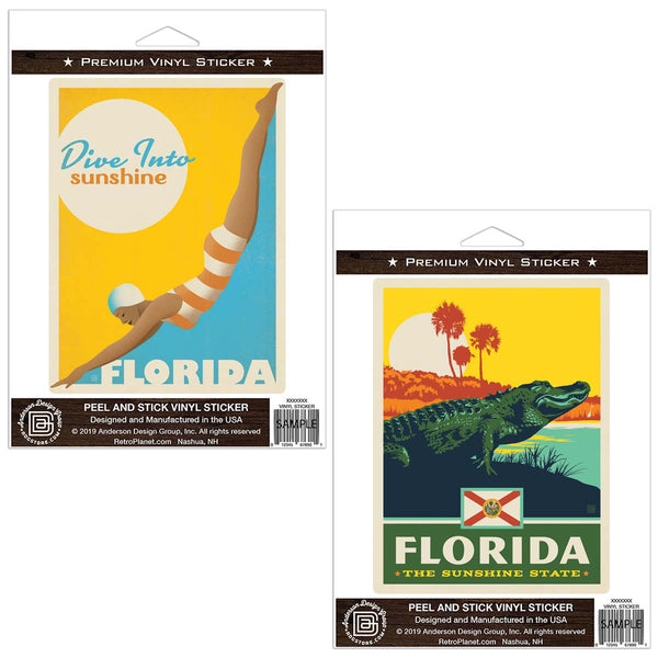 Florida Dive Into Sunshine Alligator Sticker Set of 2