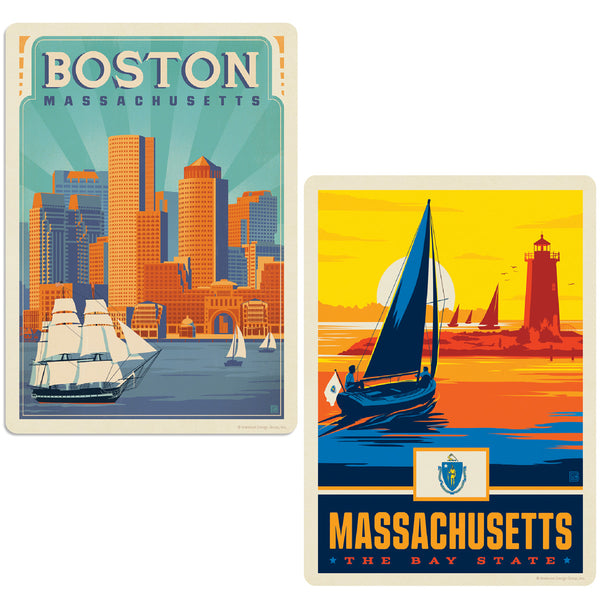 Boston Massachusetts Bay State Sticker Set of 2