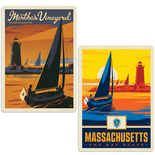 Marthas Vineyard Massachusetts Sailboats Sticker Set of 2