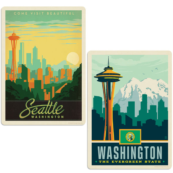 Seattle Washington Evergreen State Sticker Set of 2