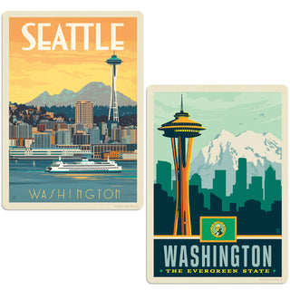 Seattle Washington Waterfront Sticker Set of 2
