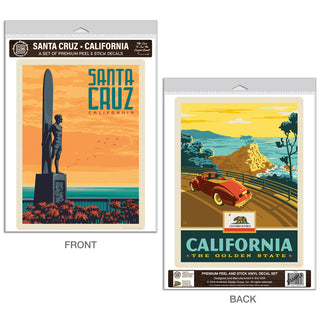 Santa Cruz California Surfer Statue Vinyl Decal Set of 2