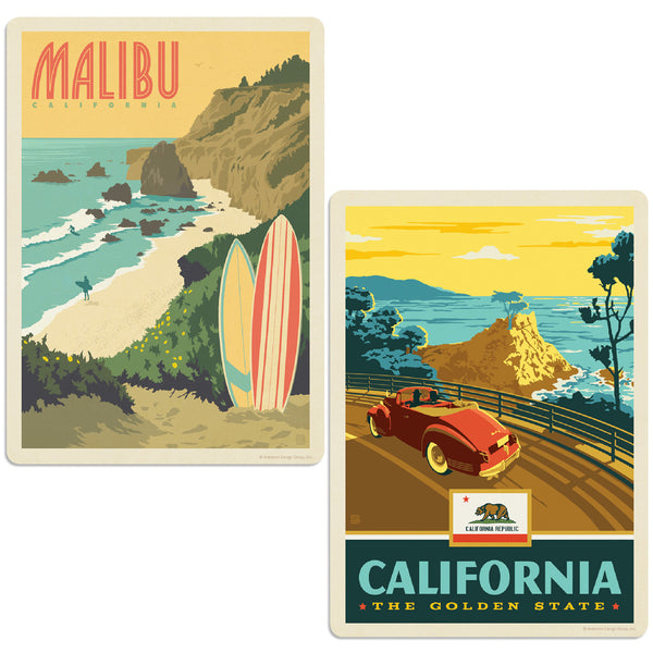 Malibu California Surfboards Vinyl Decal Set of 2