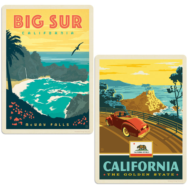 Big Sur California McWay Falls Vinyl Decal Set of 2