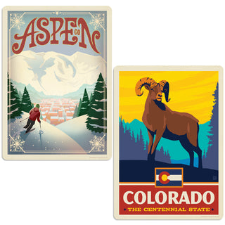 Aspen Colorado Skiier Vinyl Decal Set of 2