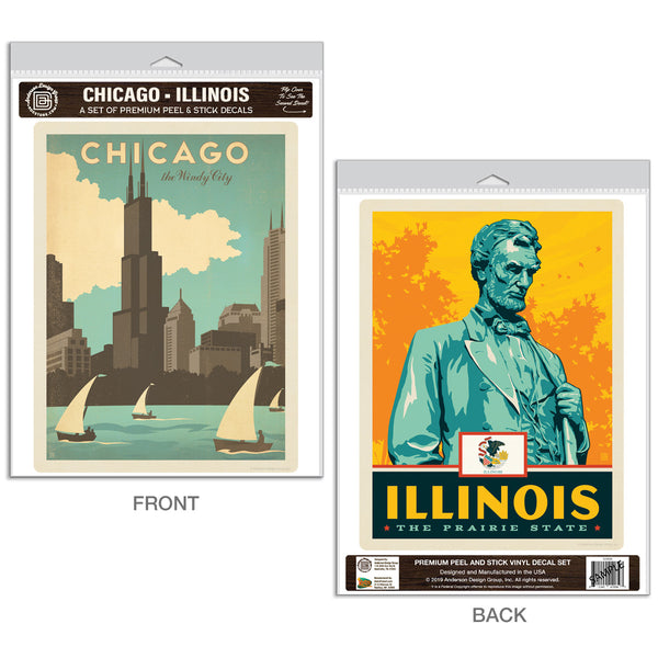 Chicago Illinois Windy City Vinyl Decal Set of 2