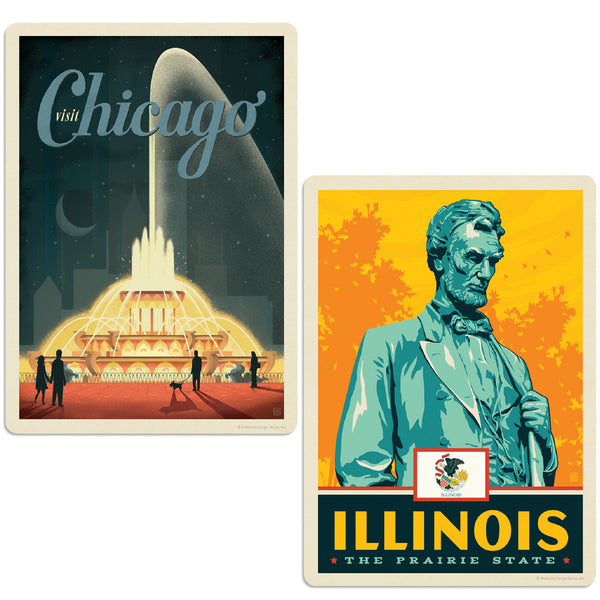 Chicago Illinois Buckingham Fountain Vinyl Decal Set of 2