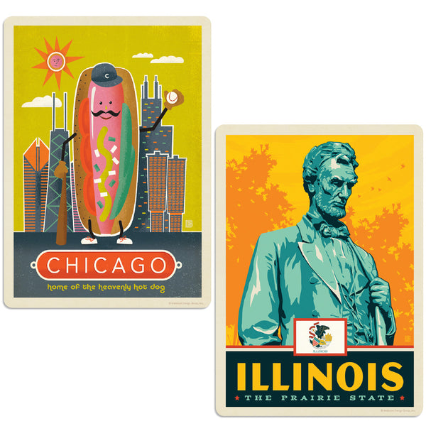 Chicago Illinois Hot Dog Vinyl Decal Set of 2