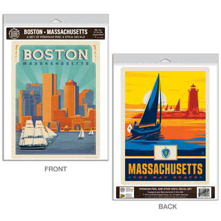 Boston Massachusetts Bay State Vinyl Decal Set of 2