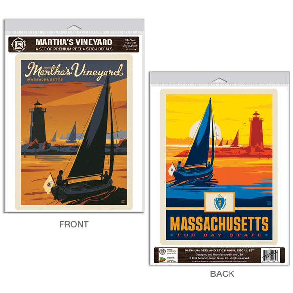 Marthas Vineyard Massachusetts Sailboats Vinyl Decal Set of 2