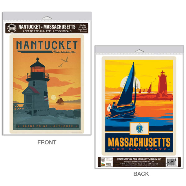 Nantucket Massachusetts Brant Point Light Vinyl Decal Set of 2