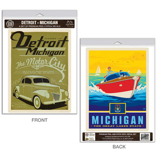 Detroit Michigan Motor City Vinyl Decal Set of 2