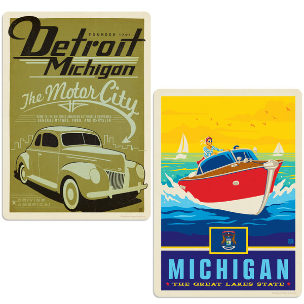 Detroit Michigan Motor City Vinyl Decal Set of 2