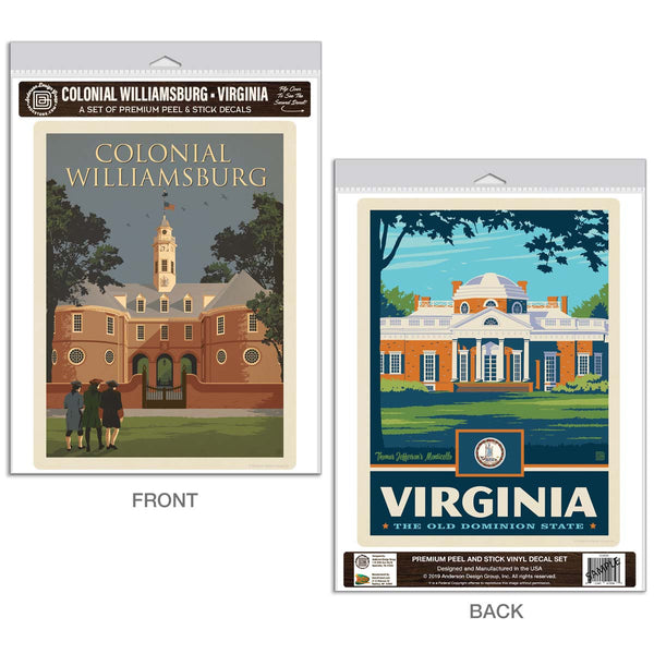 Colonial Williamsburg Virginia Monticello Vinyl Decal Set of 2