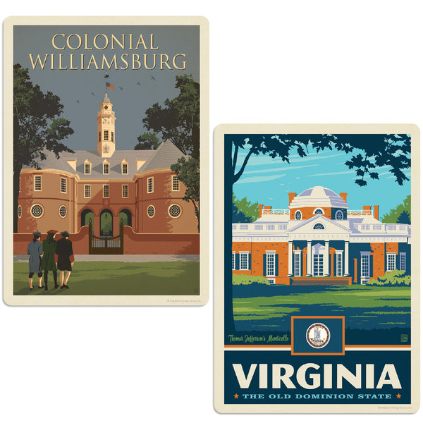 Colonial Williamsburg Virginia Monticello Vinyl Decal Set of 2
