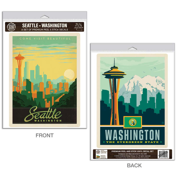 Seattle Washington Evergreen State Vinyl Decal Set of 2