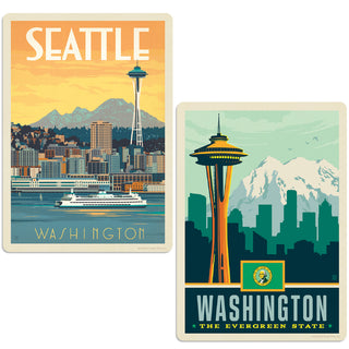 Seattle Washington Waterfront Vinyl Decal Set of 2