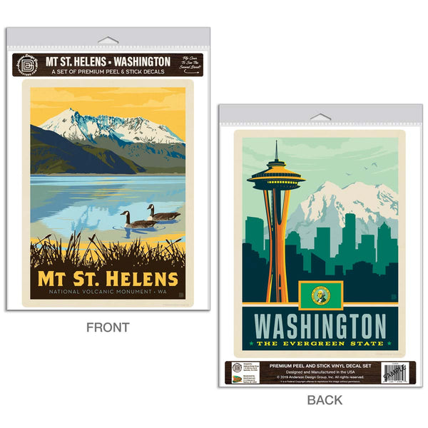 Seattle Washington Mount St. Helens Vinyl Decal Set of 2