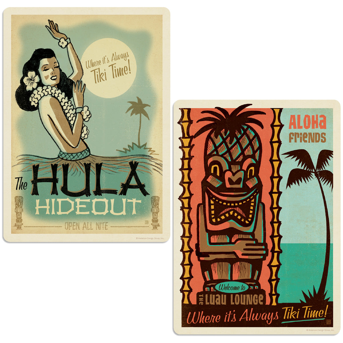 Tiki Time Hawaiian Vinyl Sticker Set of 2