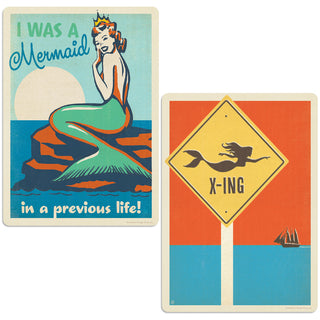 I Was a Mermaid & Mermaid Crossing Vinyl Sticker Set of 2