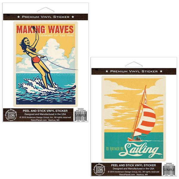 Making Waves Sailing & Water Skiing Vinyl Sticker Set of 2