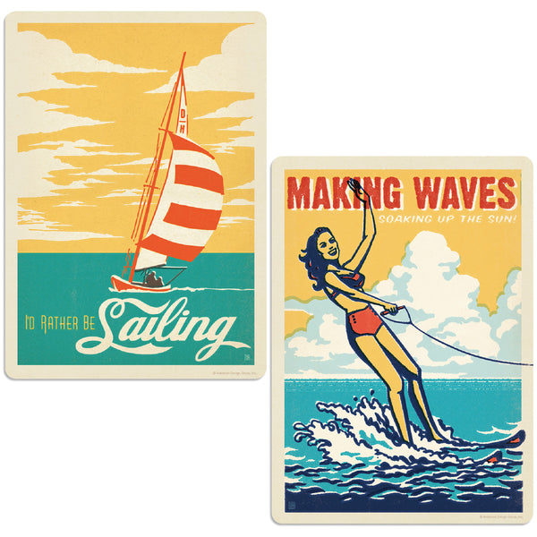 Making Waves Sailing & Water Skiing Vinyl Sticker Set of 2