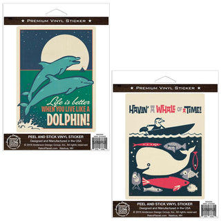Whale & Dolphin Vinyl Sticker Set of 2