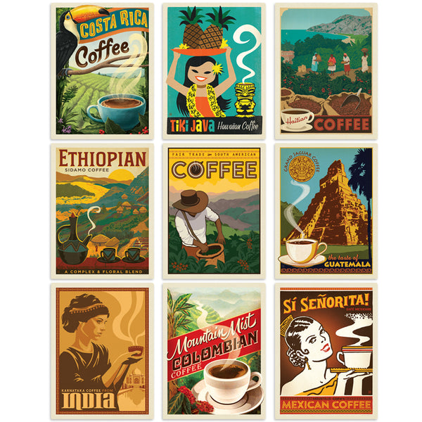 International Coffee Sticker Set of 9