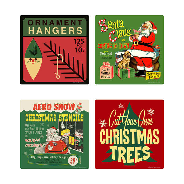 Christmas Decor Vintage Style Vinyl Sticker Set of 4