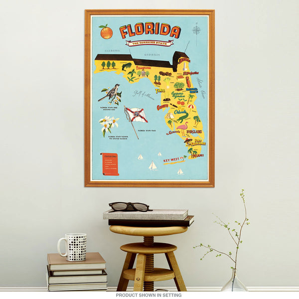 Florida Sunshine State Map Vintage Style Poster