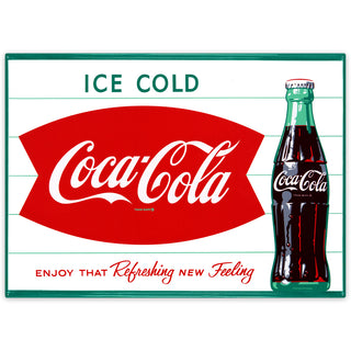 Ice Cold Coca-Cola Fishtail 1960s Style Metal Sign