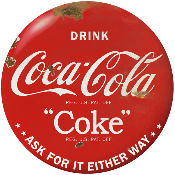 Drink Coca-Cola Red Disc Coke Metal Sign 1930s Style