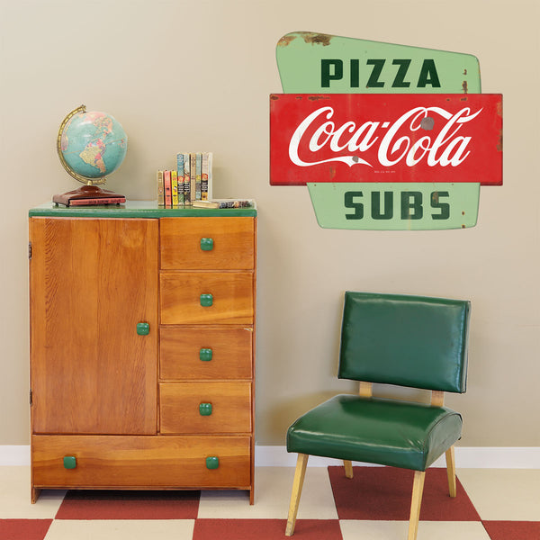 Coca-Cola Pizza Subs Googie Style Polygon Metal Sign