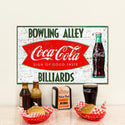 Coca-Cola Fishtail Bowling Alley Billiards Metal Sign 1960s Style