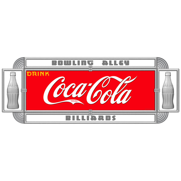 Drink Coca-Cola Bowling Alley Deco Bottles Metal Sign