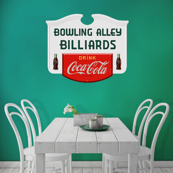 Coca-Cola Bowling Alley Billiards 1940s Colonial Style Metal Sign