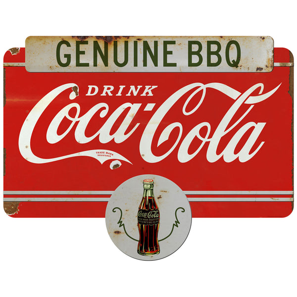 Coca-Cola Genuine BBQ Marquee Metal Sign 1930s Style